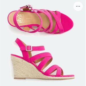 DV8 Pink Plume Ankle Strap Wedge